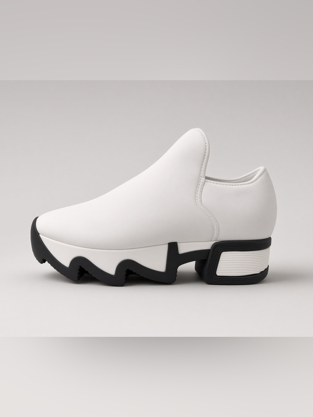 IRI White Neoprene Slip-On Platform Wavy Sole Size 35 Made in 🇮🇹 Italy